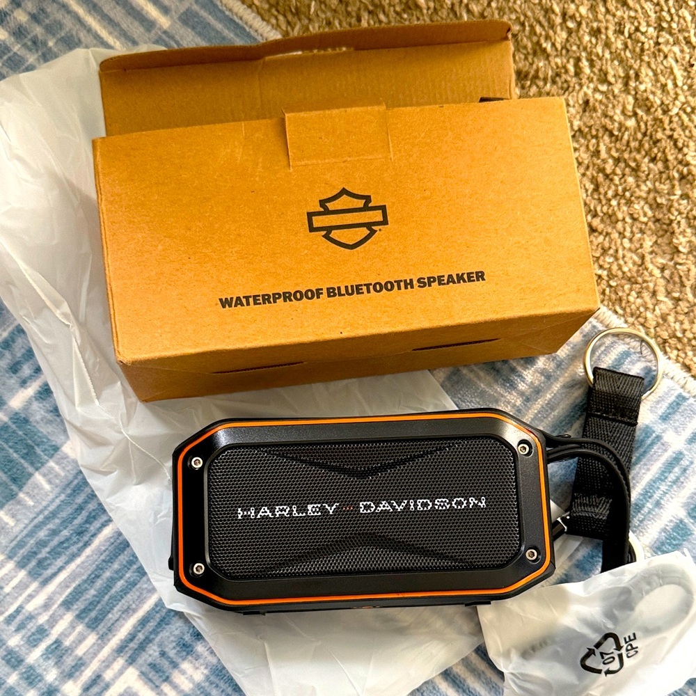 Harley-Davidson Black and Orange Portable Bluetooth Speaker with Strap